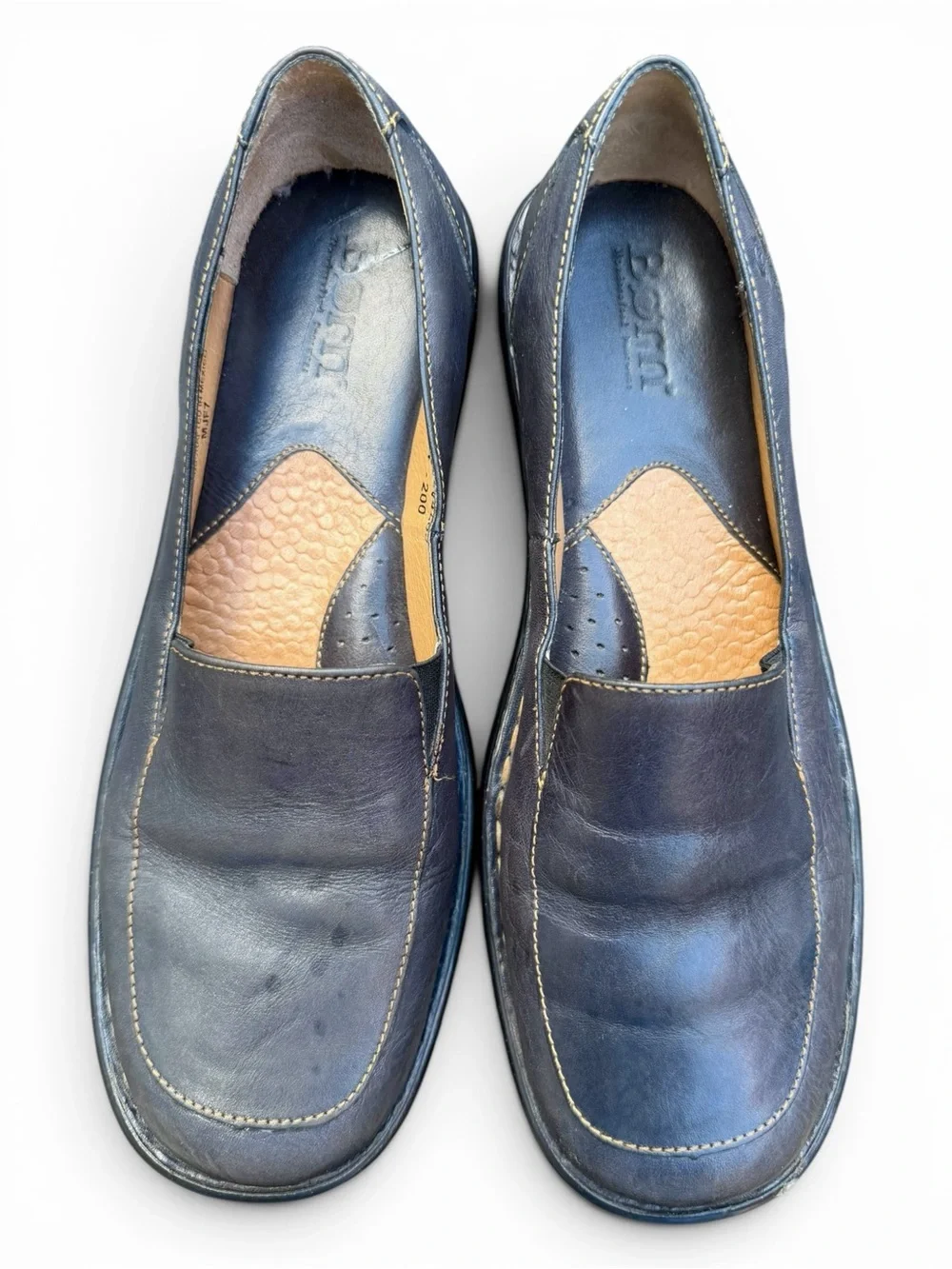 Born Navy Blue Leather Slip On Loafers Comfort Walking Shoes Women’s 7